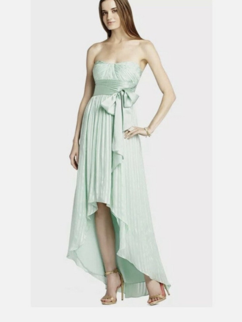 BCBGMaxAzria Alicia Silk Opaline Green Charmeuse Gown Size 2 - Picture 4 of 9